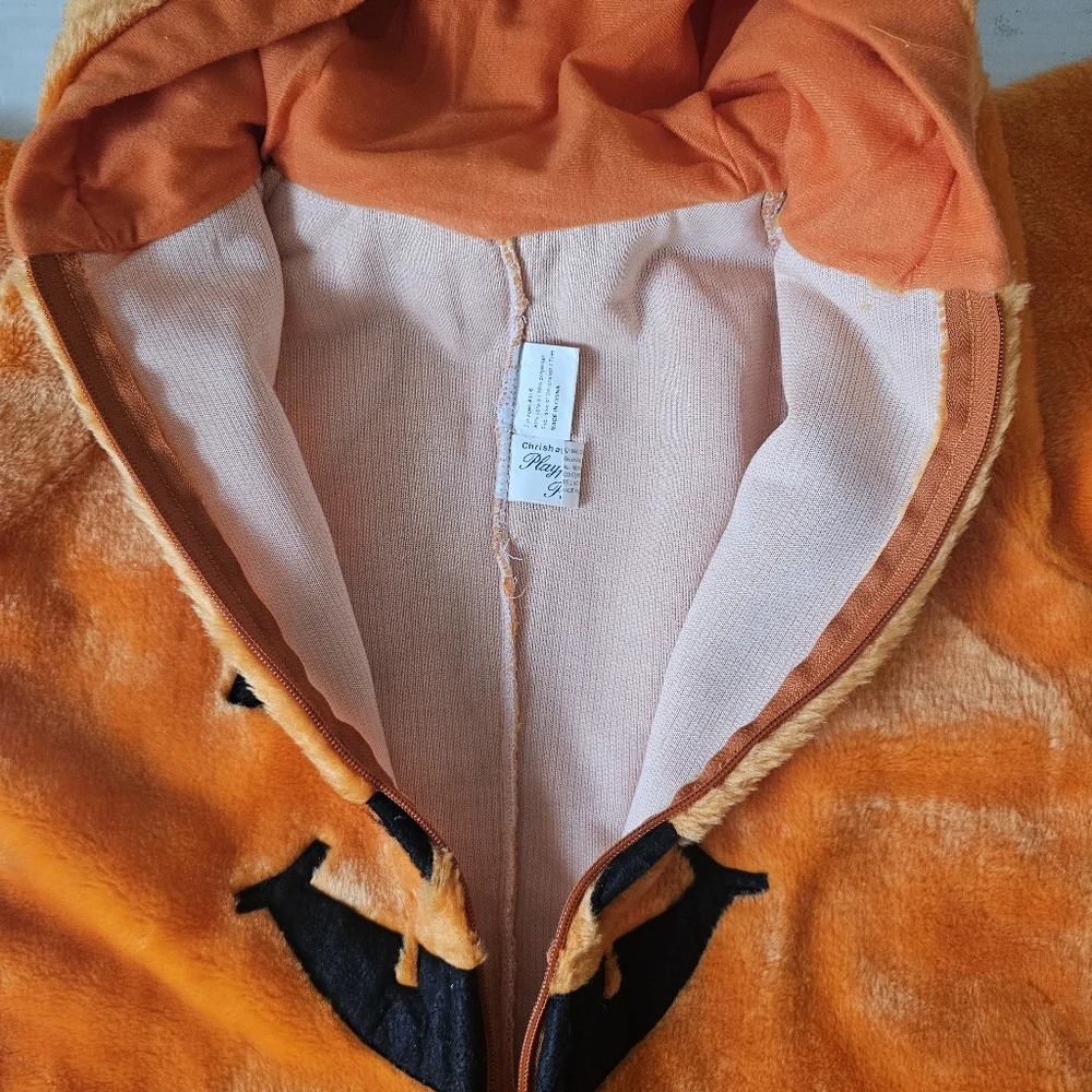 Vintage Chrisha Pumpkin Costume Child Ages 4-6 One Piece Zip Front Orange Plush